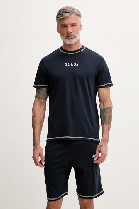 Guess piżama dwuczęściowa męska bawełniana WILLEM granatowa U6GX03 KCAM1