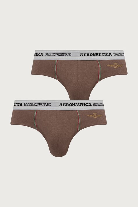 Aeronautica Militare Slipy męskie bawełniane z elastanem 2-pack brązowe AM1USL002