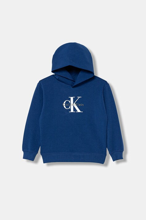 Calvin Klein Jeans bluza dziecięca kolor niebieski z kapturem z nadrukiem IB0IB02615