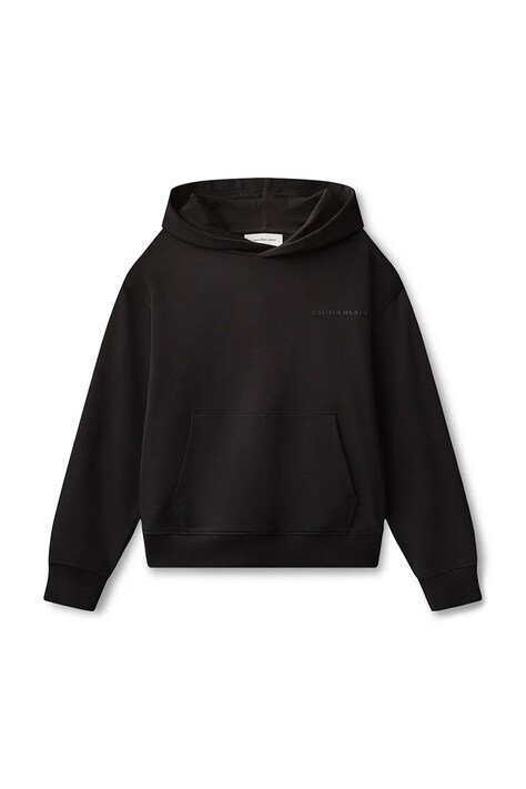 Calvin Klein Jeans hanorac de bumbac pentru copii culoarea negru, cu glugă, cu imprimeu, IB0IB02618