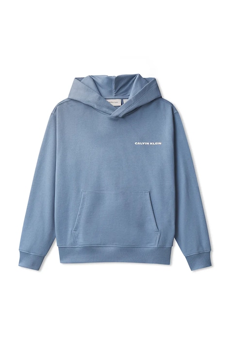 Calvin Klein Jeans bluza bawełniana dziecięca kolor niebieski z kapturem gładka IB0IB02618