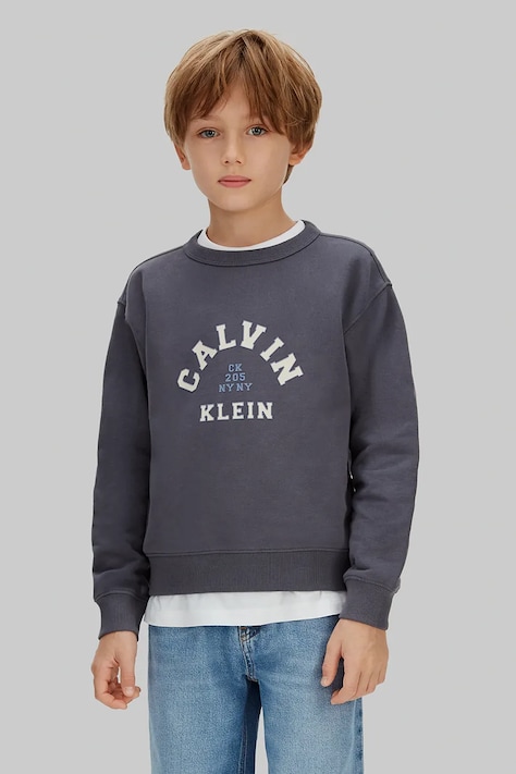 Calvin Klein Jeans bluza bawełniana dziecięca kolor szary z nadrukiem IB0IB02619