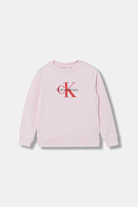 Calvin Klein Jeans bluza bawełniana dziecięca kolor różowy z nadrukiem IU0IU00714