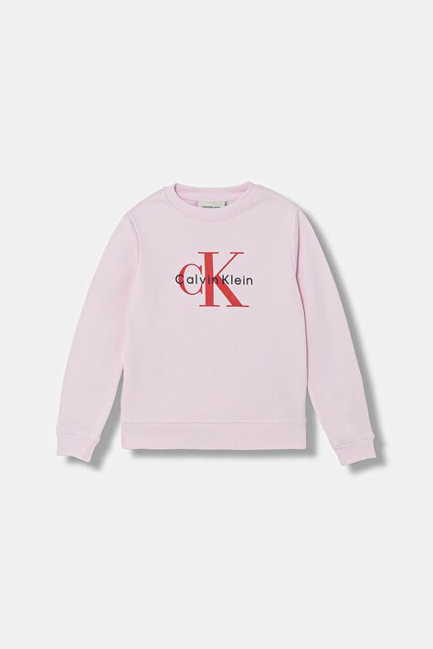 Calvin Klein Jeans bluza bawełniana dziecięca kolor różowy z nadrukiem IU0IU00714