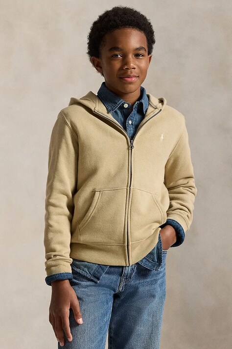 Polo Ralph Lauren bluza dziecięca kolor beżowy z kapturem gładka 323799360503