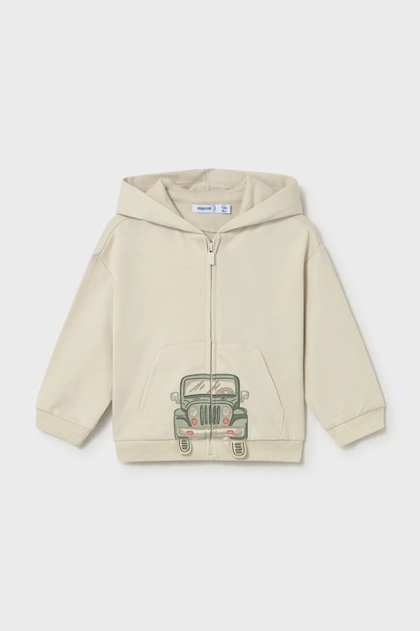 Кофта для немовлят Mayoral колір бежевий з капюшоном з принтом 1407