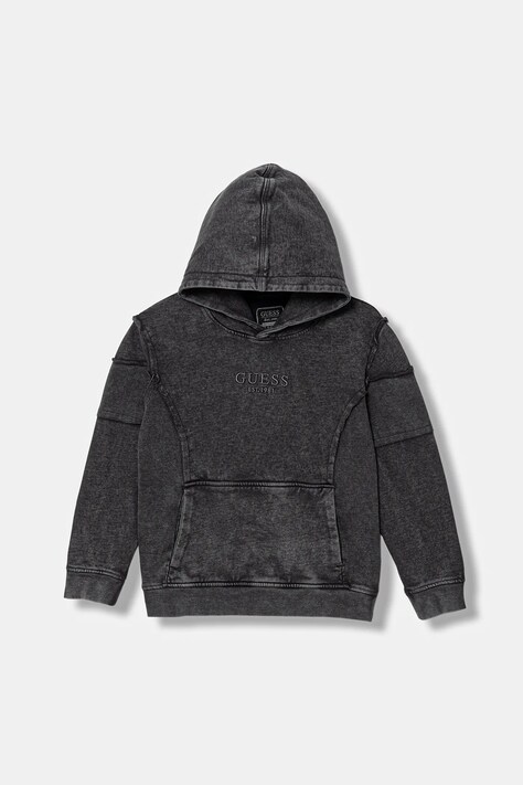 Guess bluza bawełniana dziecięca kolor czarny z kapturem melanżowa L6RQ01 KAX74