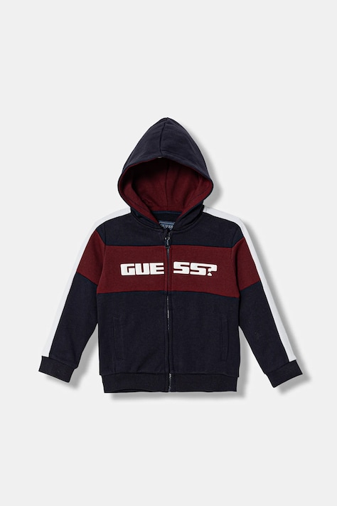 Guess bluza bawełniana dziecięca kolor granatowy z kapturem z aplikacją N6RQ02 KA6R4