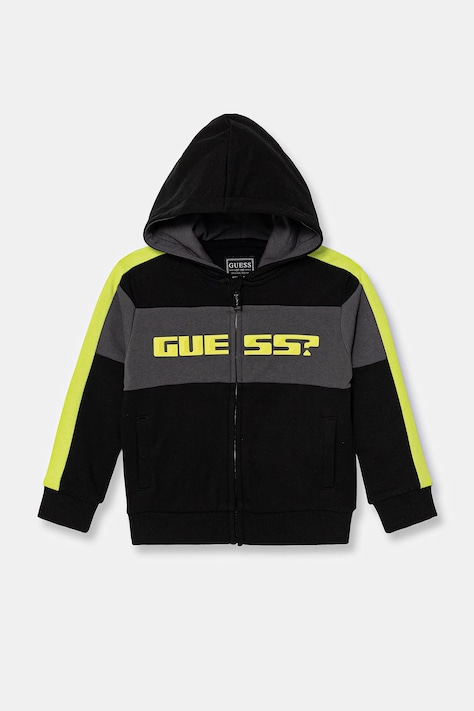 Guess bluza bawełniana dziecięca kolor czarny z kapturem z aplikacją N6RQ02 KA6R4