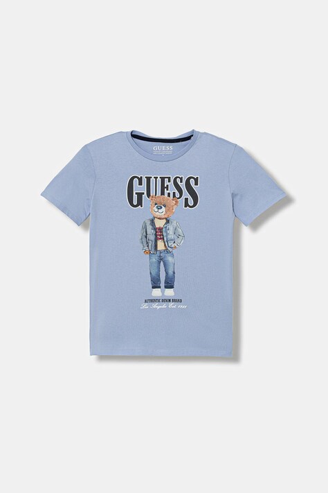 Guess bluza bawełniana dziecięca kolor niebieski z nadrukiem N6RQ03 KAD74