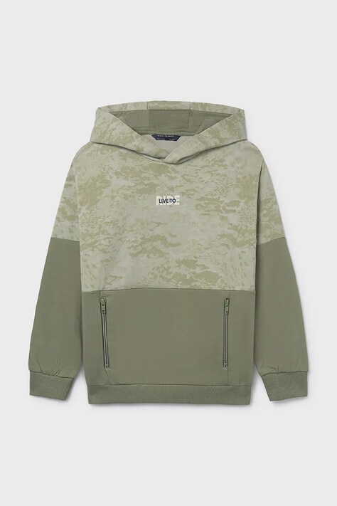 Mayoral bluza dziecięca kolor zielony z kapturem gładka 6411