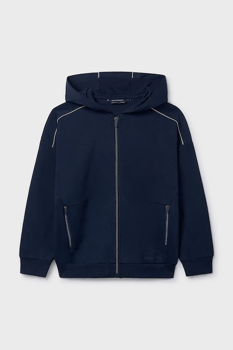 Detská mikina Mayoral tmavomodrá farba, s kapucňou, jednofarebná, 6417