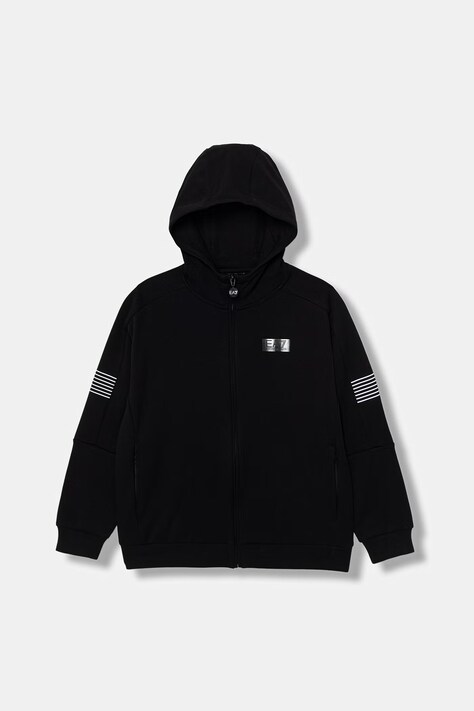 EA7 Emporio Armani bluza dziecięca kolor czarny z kapturem gładka 7B000313 AF12660