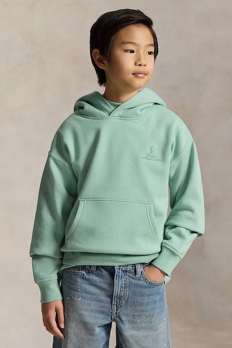 Дитяча кофта Polo Ralph Lauren колір бірюзовий з капюшоном однотонна 323A12273002
