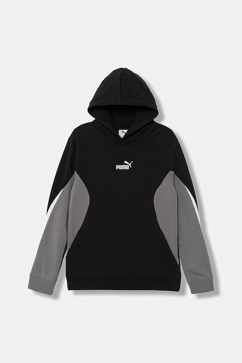 Dětská mikina Puma ESS BLOCK černá barva, s kapucí, s aplikací, 692513