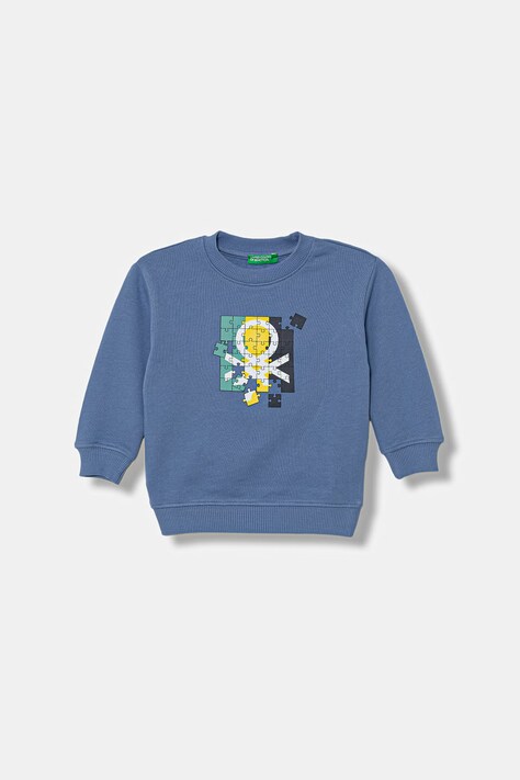 United Colors of Benetton bluza bawełniana dziecięca kolor niebieski z nadrukiem 3J70G10LJ