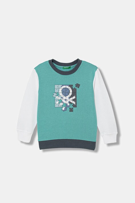United Colors of Benetton bluza bawełniana dziecięca kolor turkusowy z nadrukiem 3J70G10LJ