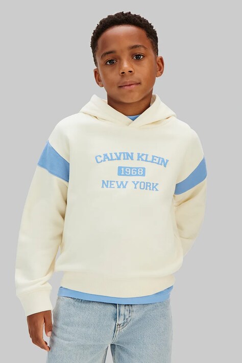 Calvin Klein Jeans bluza z kapturem dziecięca z bawełną beżowa LVCKSJB08B