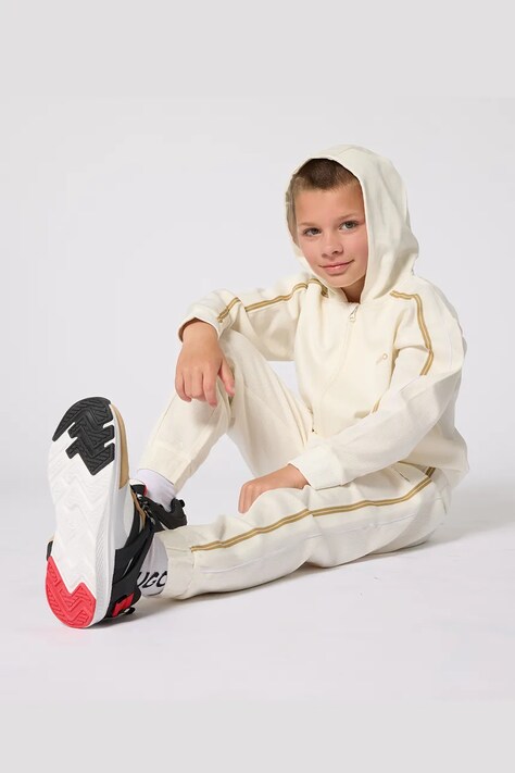 HUGO bluza bawełniana dziecięca kolor beżowy z kapturem z nadrukiem G01012