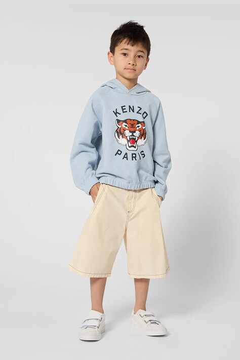 Kenzo Kids bluza dziecięca kolor niebieski z kapturem z nadrukiem K61665