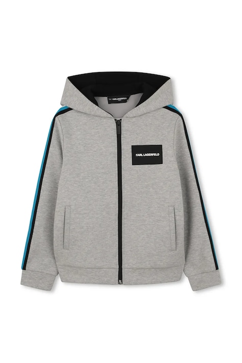 Detská mikina Karl Lagerfeld šedá farba, s kapucňou, s potlačou, Z31093