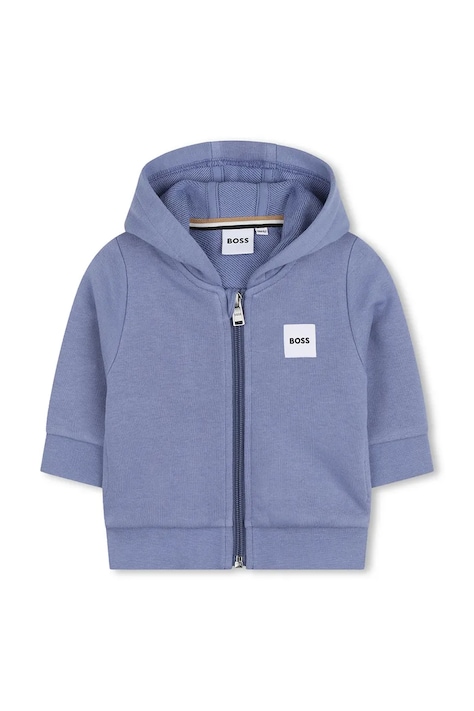 Mikina pre bábätká BOSS fialová farba, s kapucňou, s potlačou, J52866