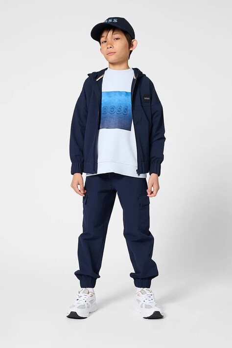 BOSS bluza dziecięca kolor granatowy z kapturem gładka J52967