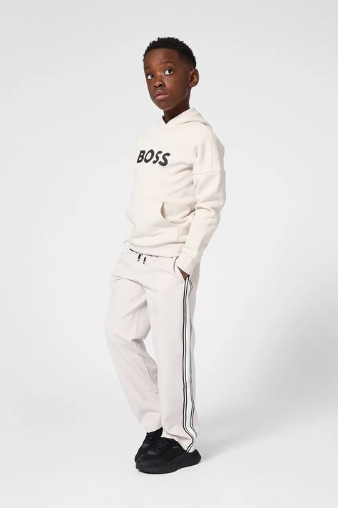 Detská mikina BOSS béžová farba, s kapucňou, s potlačou, J52969