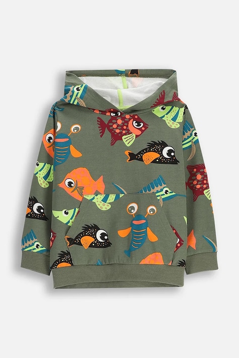 Dječja dukserica Coccodrillo boja: zelena, s kapuljačom, bez uzorka, FISHING CLUB BOY KIDS