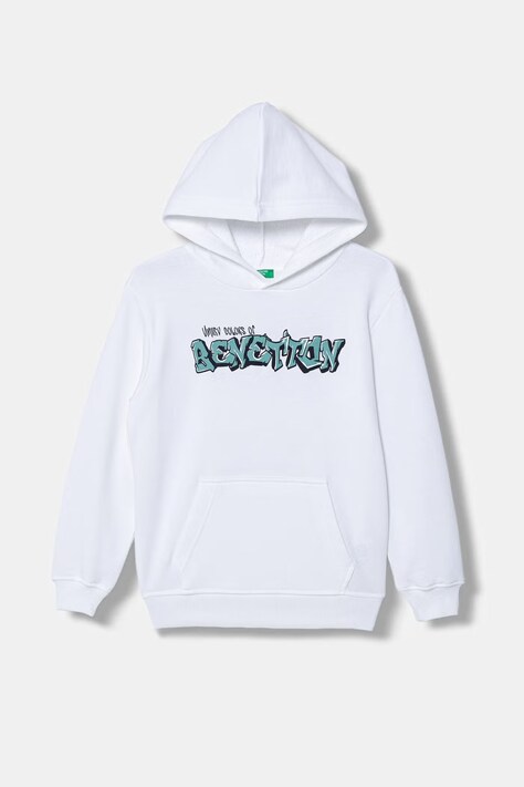 United Colors of Benetton felpa con cappuccio per bambini in cotone bianco 3J68C205K