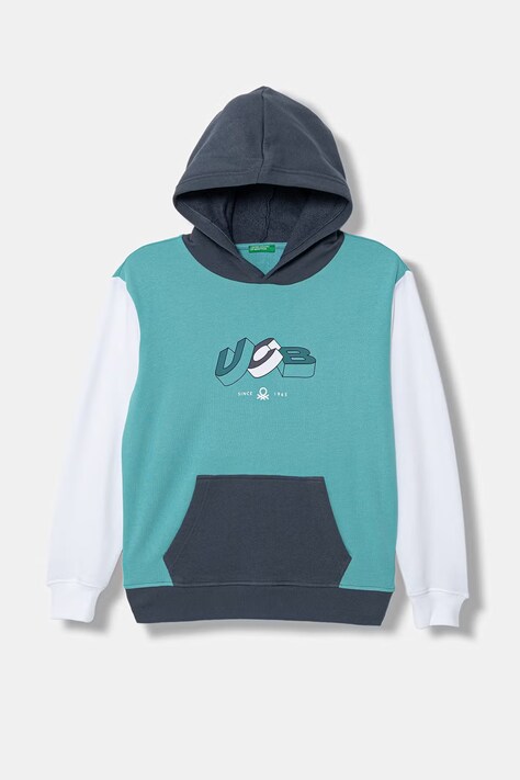 United Colors of Benetton felpa con cappuccio per bambini in cotone turchese 3J68C205K