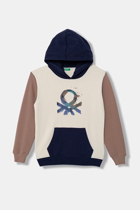 United Colors of Benetton felpa con cappuccio per bambini in cotone beige 3J68C205K