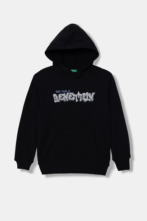 United Colors of Benetton felpa con cappuccio per bambini in cotone nera 3J68C205K