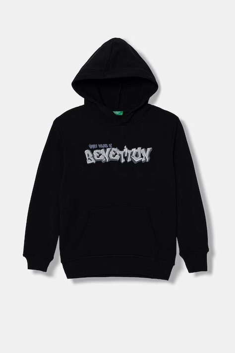 United Colors of Benetton felpa con cappuccio per bambini in cotone nera 3J68C205K