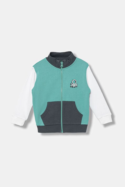 United Colors of Benetton Rozepínací mikina dětská bavlněná tyrkysová 3J70G504A