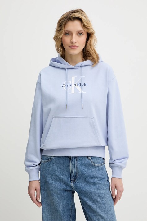 Calvin Klein Jeans felpa donna colore blu con cappuccio LV047E221G