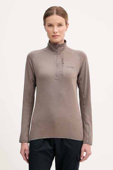 Salomon bluza outdoorowa ESSENTIAL LIGHTWARM damska kolor brązowy z nadrukiem LC2757000