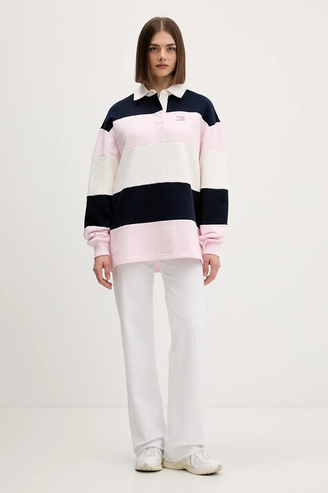 Tommy Jeans bluza bawełniana damska kolor różowy wzorzysta DW0DW21927