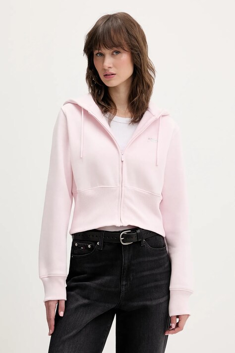 Tommy Jeans bluza damska kolor różowy z kapturem gładka DW0DW21943