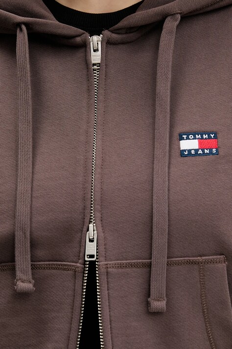 Tommy Jeans bluza bawełniana damska kolor brązowy z kapturem melanżowa DW0DW21976
