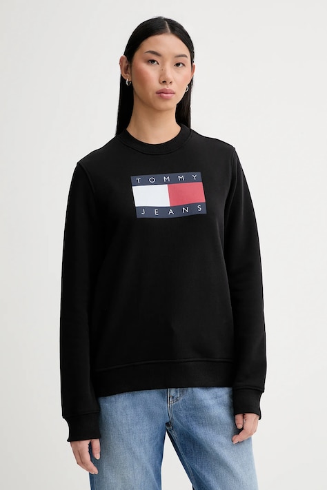 Tommy Jeans bluza bawełniana damska kolor czarny z nadrukiem DW0DW22564