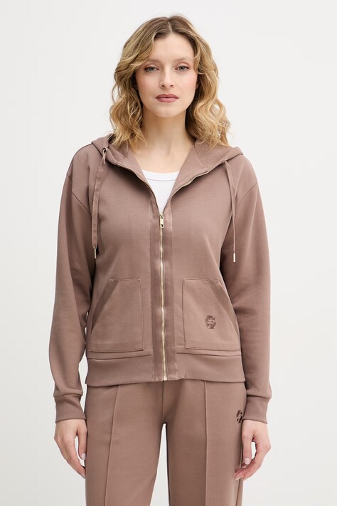 BOSS кофта, яка розстібається, з капюшоном жіноча з бавовною Shiny B Jacket H. коричнева 50557275