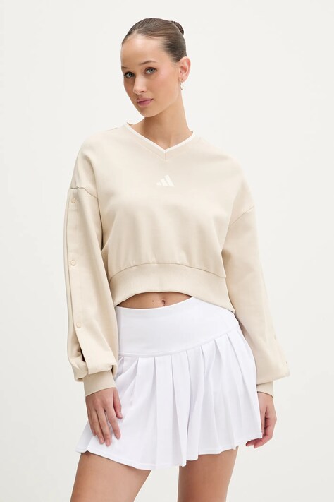 adidas bluza bawełniana Stadium damska kolor beżowy gładka JY6969