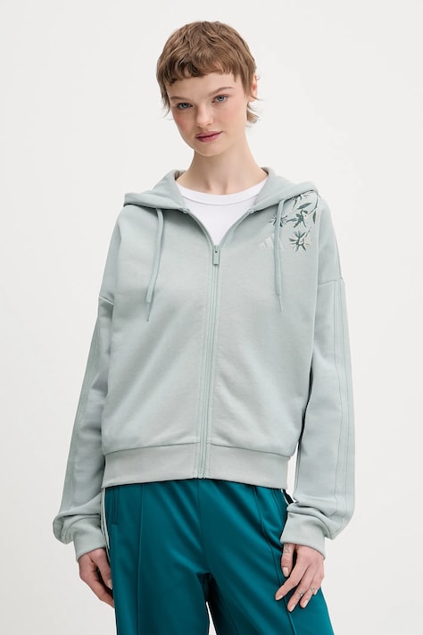 adidas bluza Essentials damska kolor zielony z kapturem z aplikacją KF0015