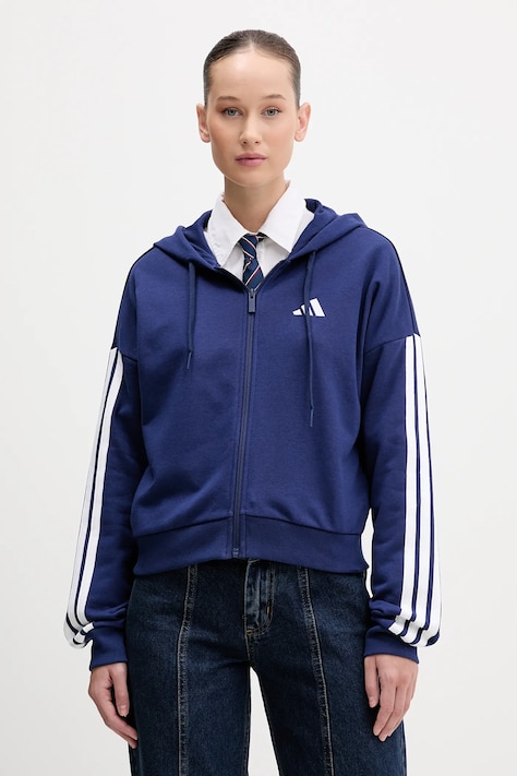 adidas bluza damska kolor granatowy z kapturem z aplikacją KR2723