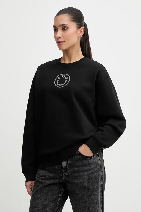 Памучен суичър Hugo Blue в черно с принт 50555795