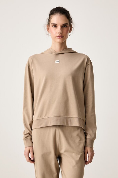 HUGO Bluza z kapturem damska z bawełną SIGNATURE_HOODIE beżowa 50556816