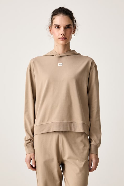 HUGO Bluza z kapturem damska z bawełną SIGNATURE_HOODIE beżowa 50556816