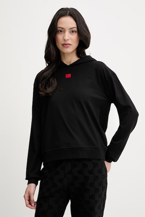 HUGO bluza SIGNATURE_HOODIE damska kolor czarny z kapturem z aplikacją 50556816