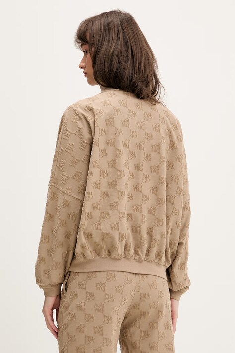 Mikina HUGO TERRYMONOGRAM_JACKET dámská, béžová barva, vzorovaná, 50556831